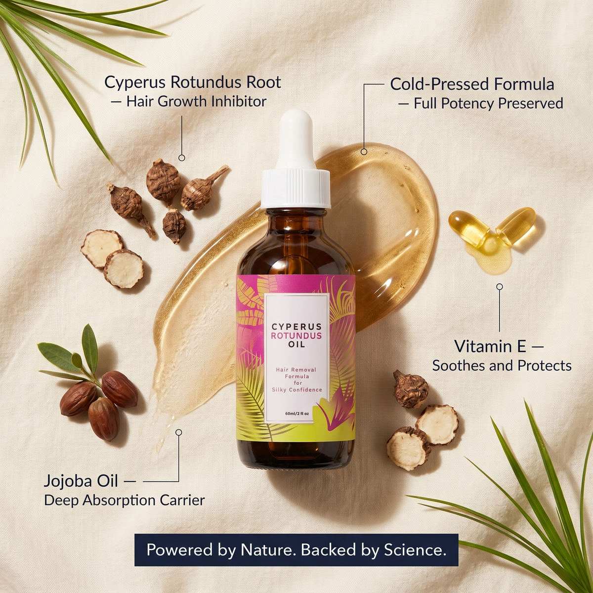 Cyperus Root Hair Inhibitor Oil — Slow Regrowth. Smoother Skin. Naturally.